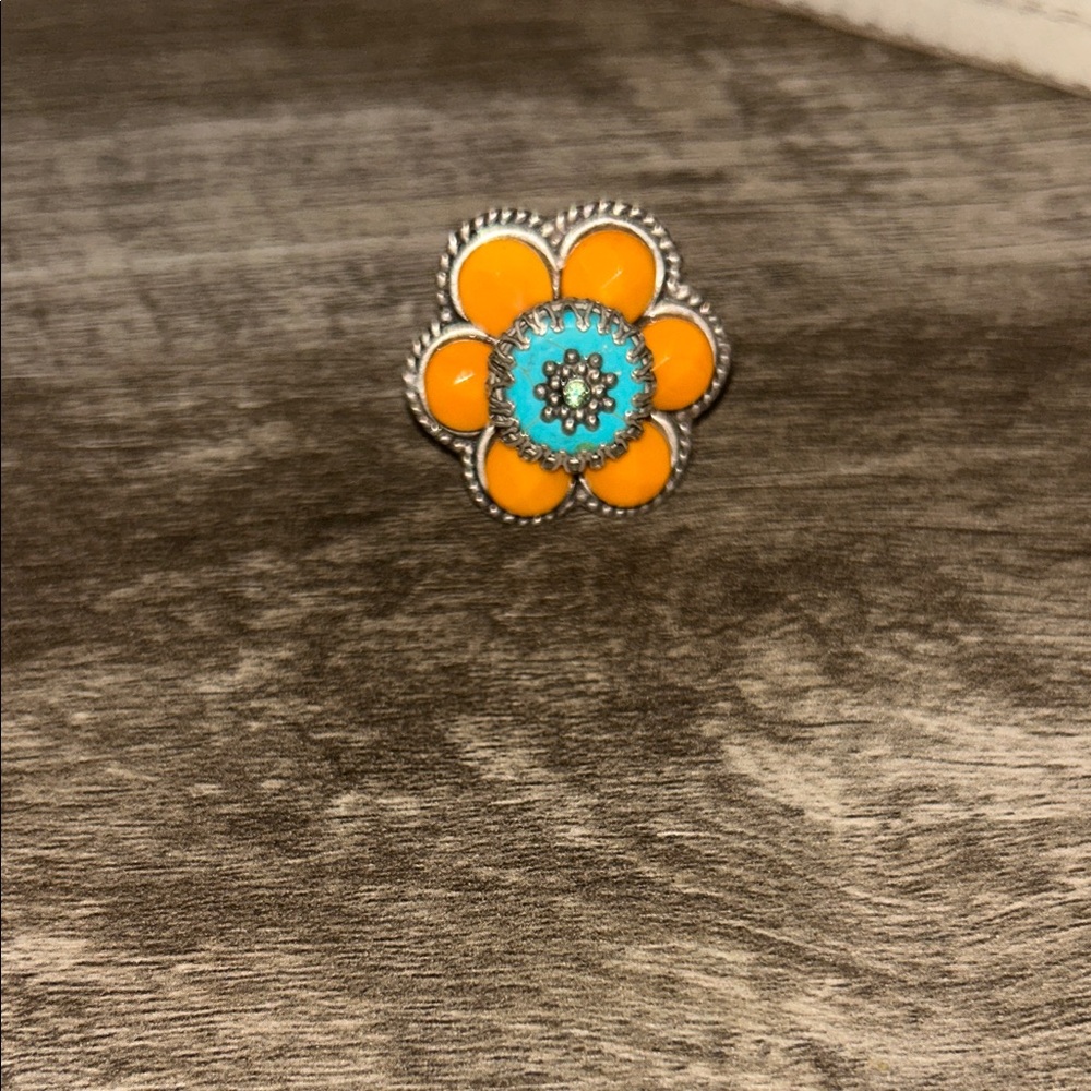 Vibrant Orange and Turquoise Flower Ring